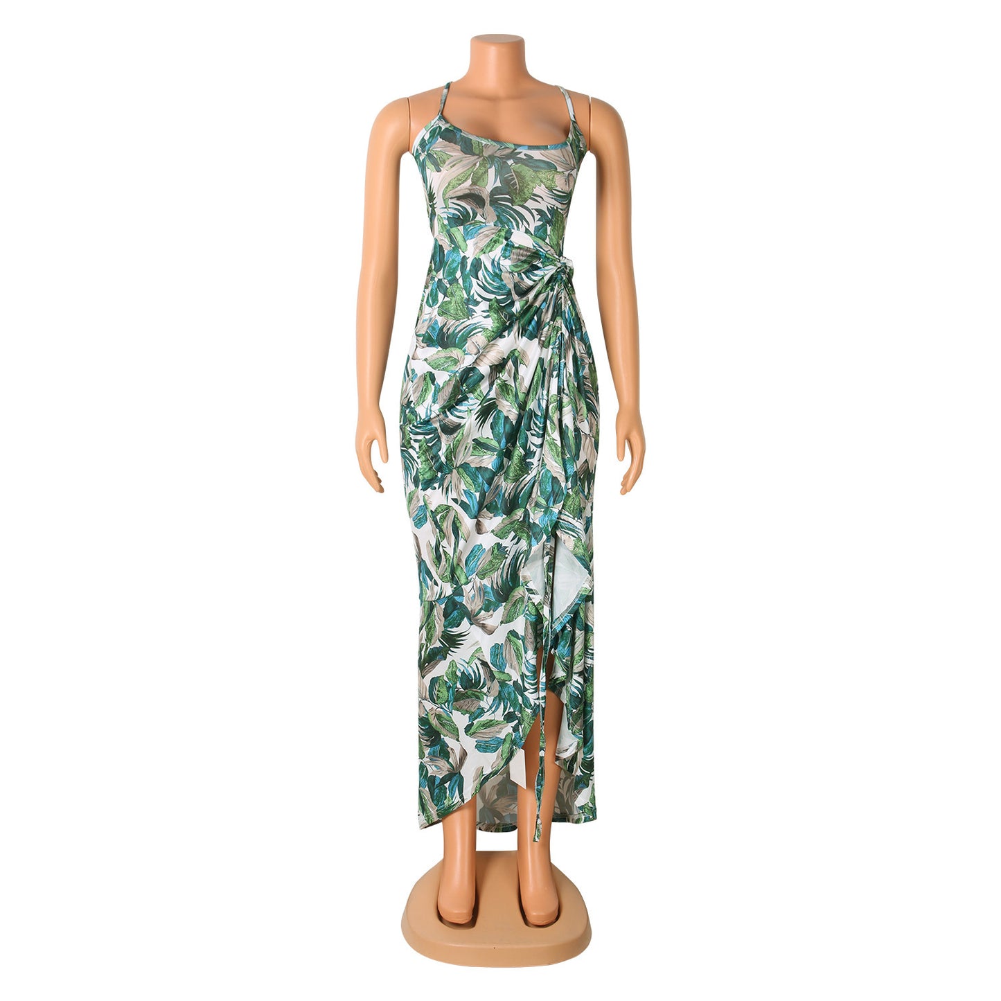 Sexy Sling Irregular Printed Long Skirt Party Dress