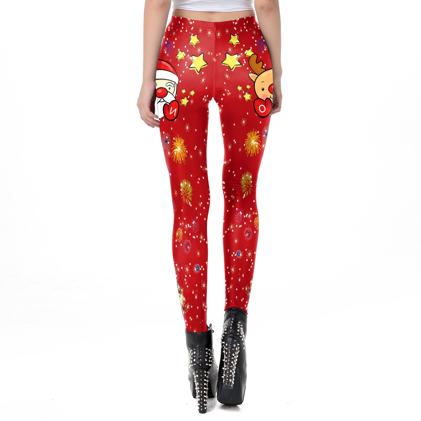 Women Santa Claus Plus Size Christmas Shiny Tree Elk Festival Fitness Legging Pant