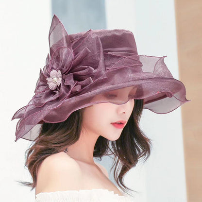 Women's Mesh Bowler Organza Wedding Travel Church Dress Sun Hat