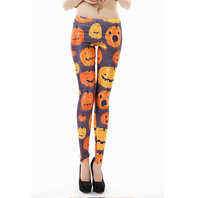 Women Halloween Jack-O-Lantern Printed Leggings Pants