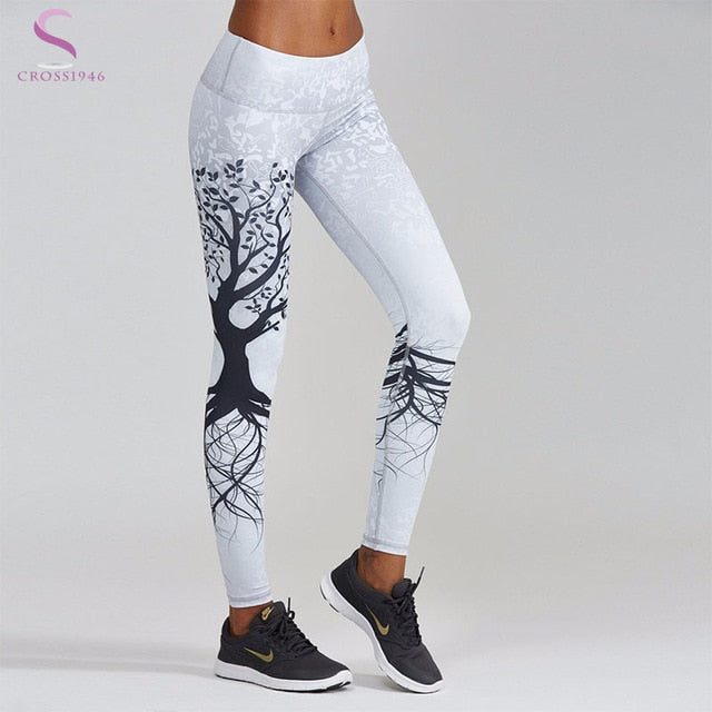 Sexy Yoga Trees Printed Dry Fit Sport Elastic Fitness Gym Sport Leggings Trousers