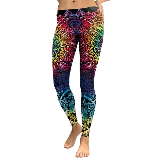 Women Mandala Flower 3D Printing Gradient Fitness High Waist Leggings Pants