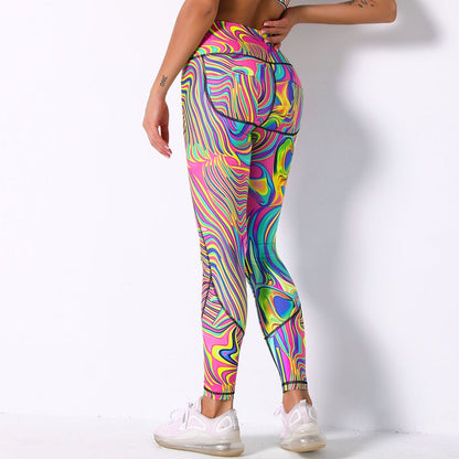 Sexy Colorful Printed Fitness High Waist Push Up Sport Seamless Gym Pants Leggings