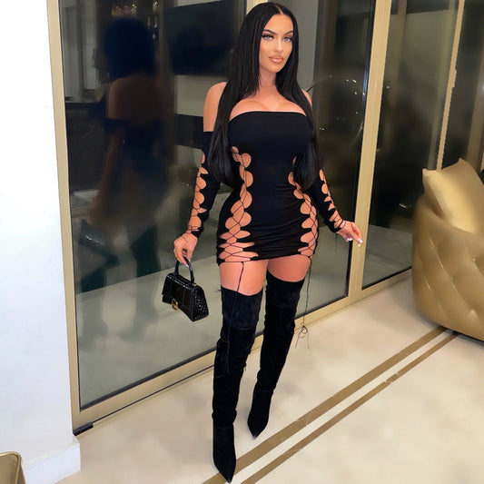 Women's Cutout Tie One Shoulder Wrap Night Party Dress