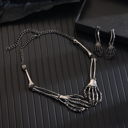 Women Halloween Punk Hollow Bone Ghost Skull Hand Necklace Earrings