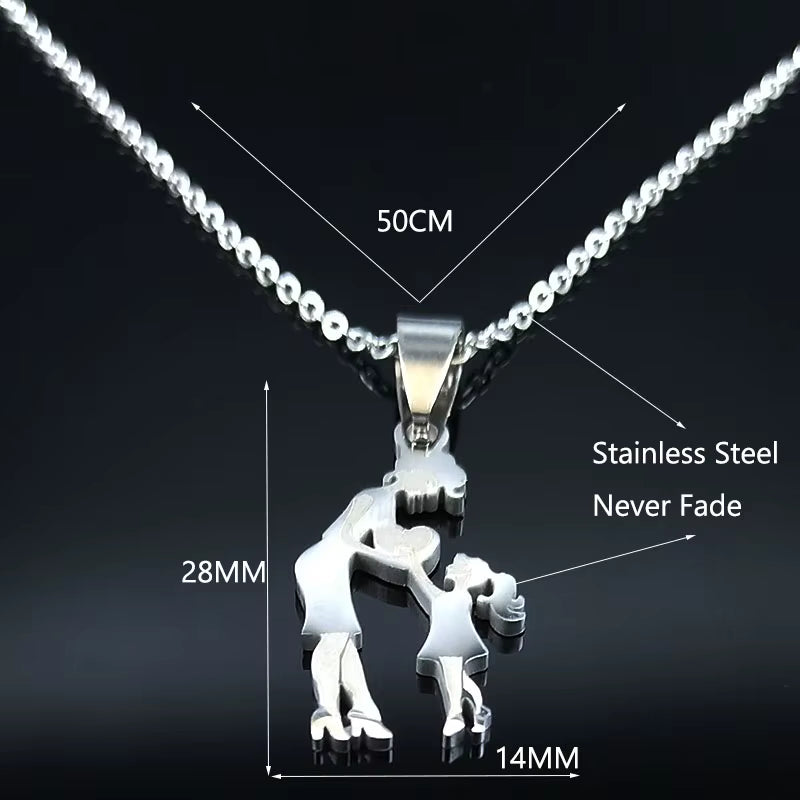 Stainless Steel Chain Kids Silver Color Women Mother Mom Daughter Necklace Pendant Necklace