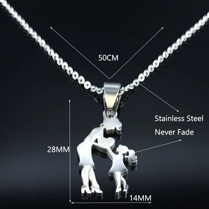 Stainless Steel Chain Kids Silver Color Women Mother Mom Daughter Necklace Pendant Necklace