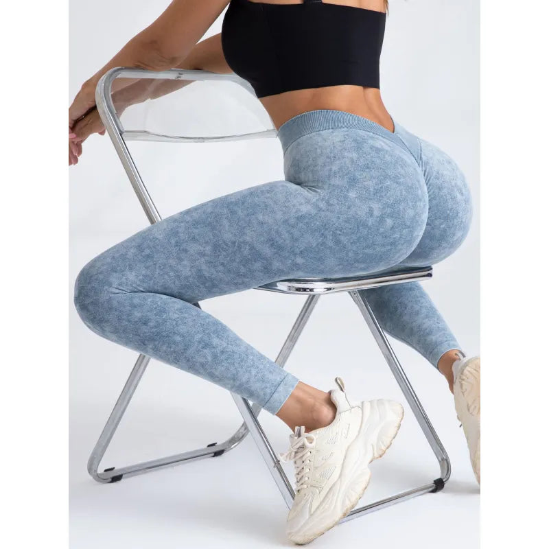 Women High Waist V Back Scrunch Butt Workout Seamless Gym Yoga Leggings