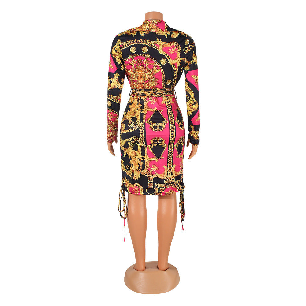 Fashion Sexy Digital Print Pleated Nightclub Party Dress