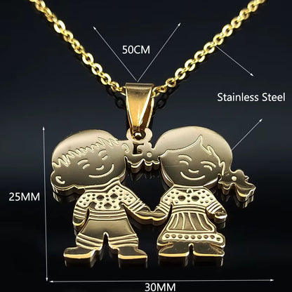 Women Mother Gold Color Boy Girl Kids Stainless Steel Necklace