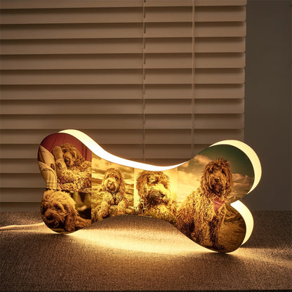 Personalized Pet Dogs Cats Bone Night Light with 5 Pictures / Photo