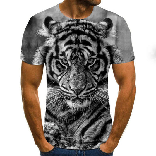 Men Printed Short Sleeve Geometric Graphic Hedging Digital Print T-Shirt Tees