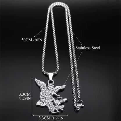 Women Men Stainless Steel Saint Protection St Archangel Michael Chain Necklace