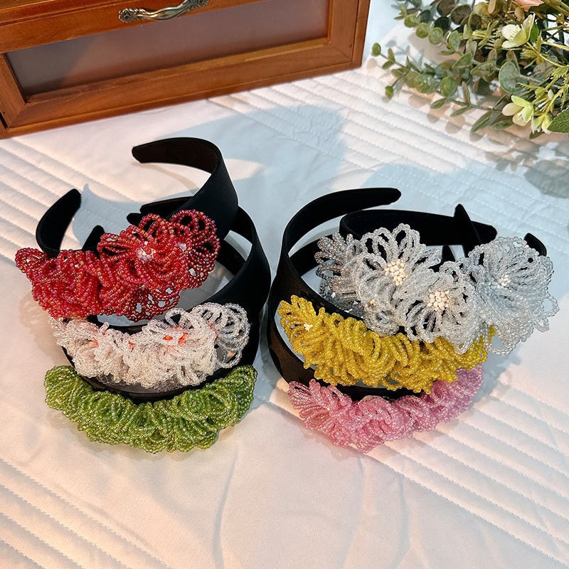 Women Fashionable Floral Handmade Beaded Headband Headwear
