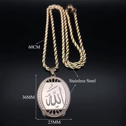 Men Gold Color Stainless Steel Statement Muslim Islamic Quran Allah Chain Necklace