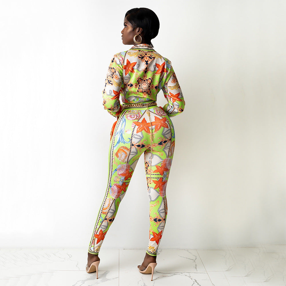 Sexy Digital Printing Fashion Club Party Tops Trouser Pant Suit