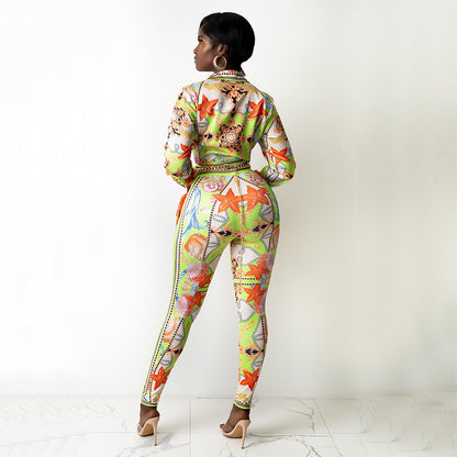 Sexy Digital Printing Fashion Club Party Tops Trouser Pant Suit