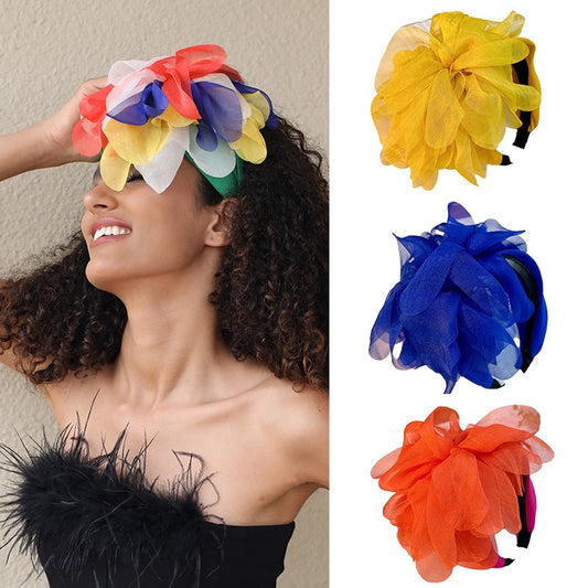 Women Fashion Fabric Oversized Colorful Flower Headband Hairpiece