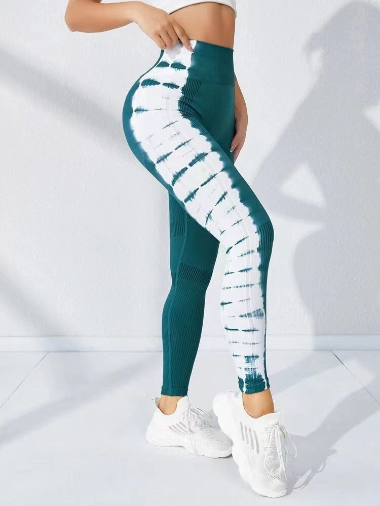 Women Tie-dye Seamless Tight Belly Trimming Fitness High Waist Hip Lift Yoga Pants Leggings