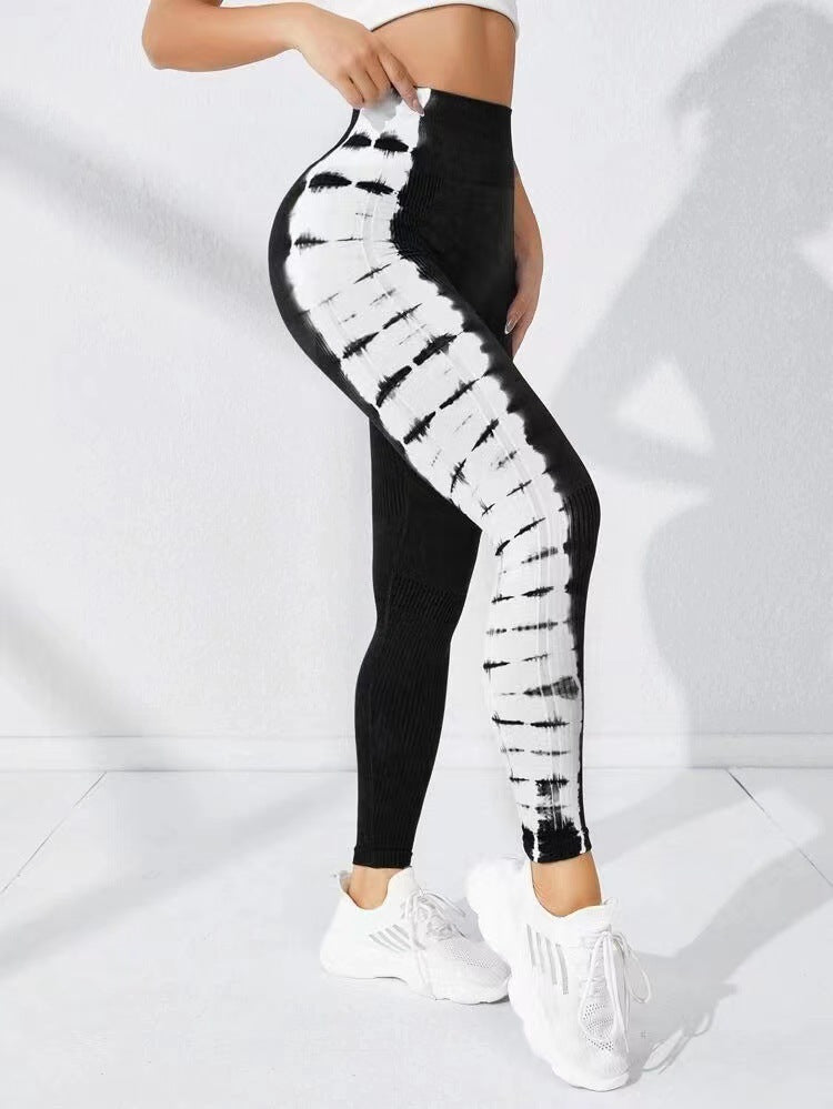 Women Tie-dye Seamless Tight Belly Trimming Fitness High Waist Hip Lift Yoga Pants Leggings