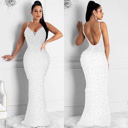 Sexy Fashion Night Club Hot-drilled Beaded Suspender Party Dress