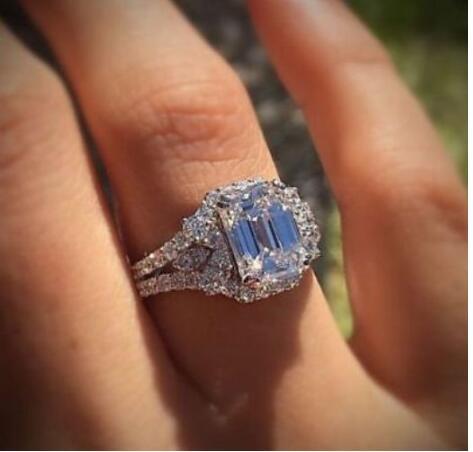 Women Silver Color Princess Cut Square Crystal Zircon Stone Wedding Engage Party Rings