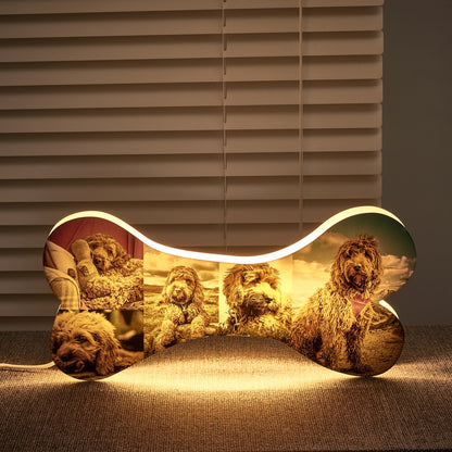 Personalized Pet Dogs Cats Bone Night Light with 5 Pictures / Photo