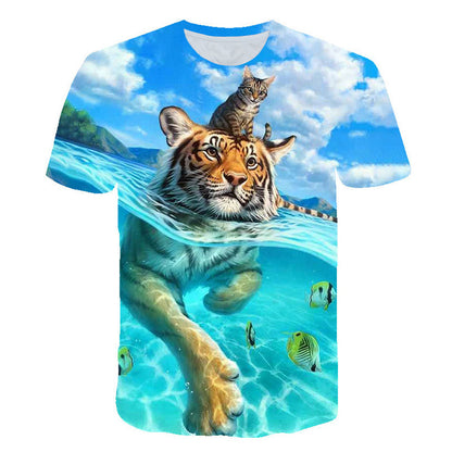 Men 3D Digital Print Round Neck Animal Pattern Tees T-shirts