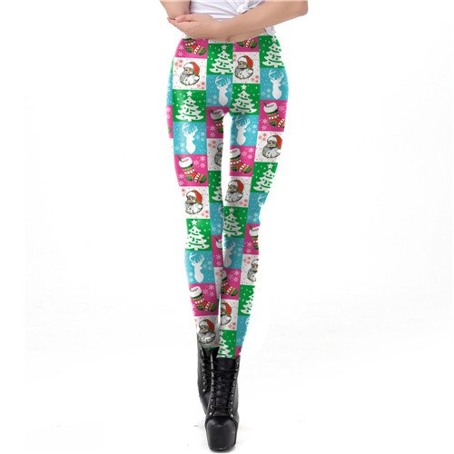 Women Christmas Tree Plus Size Santa Claus Bell Blocky Elk Pants Legging