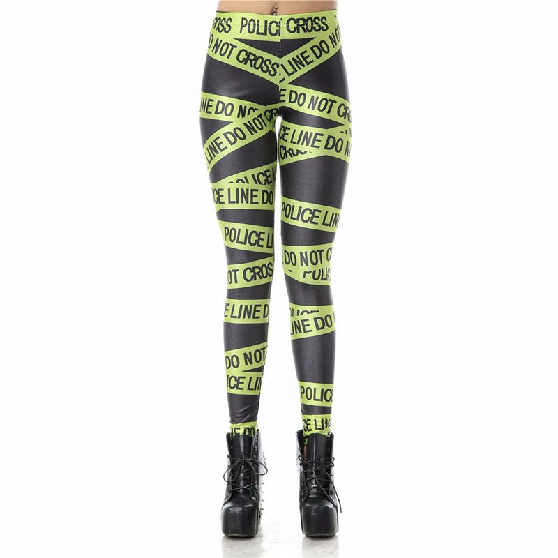 Sexy High Waist Police Line Printed Pants Leggings