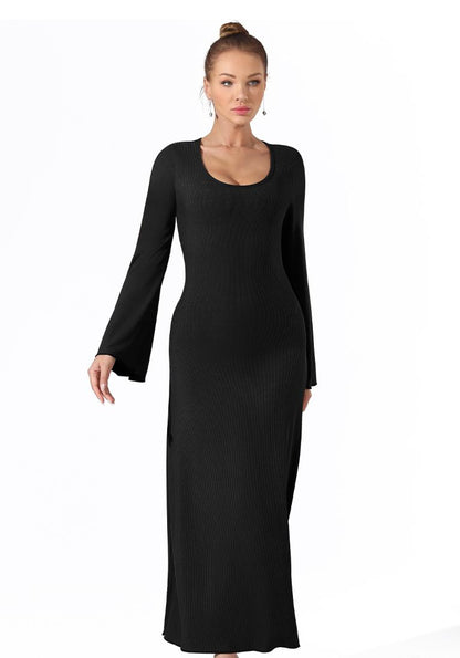 Women Fashion Simple Solid Color Long Party Dress