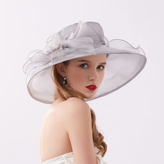 Women's Cool Retro Flower Mesh Sun Organza Church Dress Hat