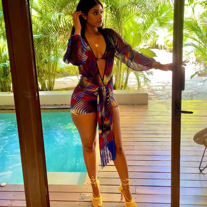 Sexy Mesh See-through Swimsuit Bikini Three-piece Bathing Beach Set