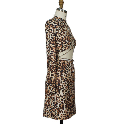 Sexy Fashion Skirt Leopard Printed Lace-up Nightclub Party Dress