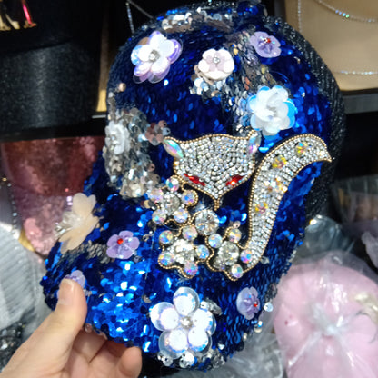 Women Rhinestone Flower Baseball Fashion Sequined Peaked Cap Hats