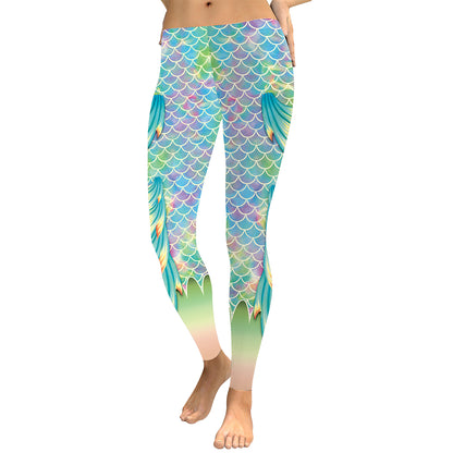 Sexy Mermaid Gradient Fish Scales Digital Print Sporting Workout Pants Leggings