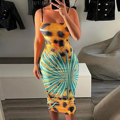 Women's Suspender Skinny Hip Club Party Midi Pencil Dress