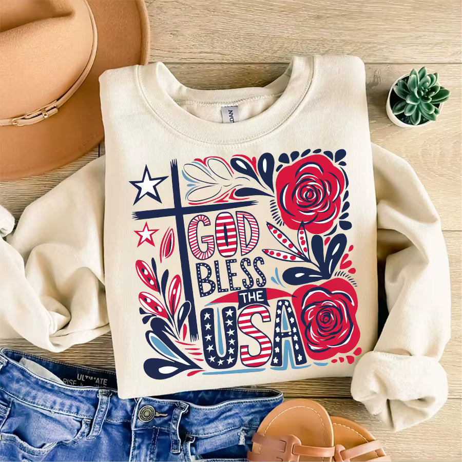 God Bless The USA America 4th of July DIY Iron-On Heat Transfer Sticker Decal T-shirts Sweatshirts Bag Clothes Decor