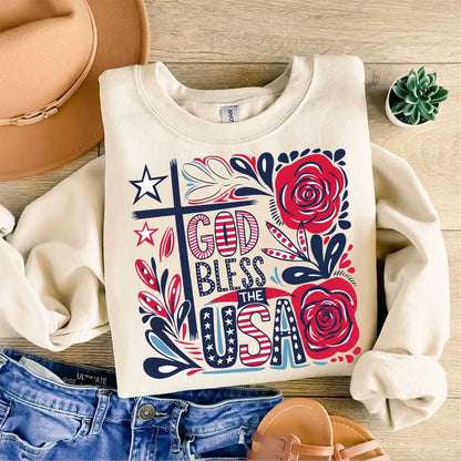 God Bless The USA America 4th of July DIY Iron-On Heat Transfer Sticker Decal T-shirts Sweatshirts Bag Clothes Decor