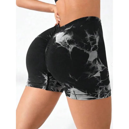 Women Tie Dye High Waist V-Back Scrunch Seamless Sport Workout Bottoms Yoga Shorts Pant