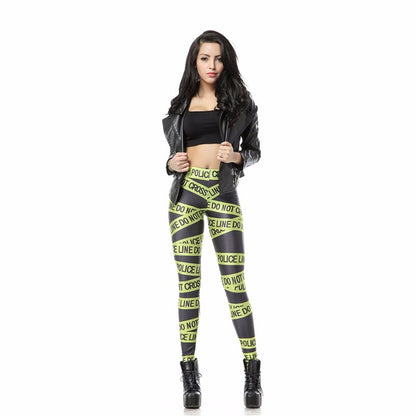 Sexy High Waist Police Line Printed Pants Leggings