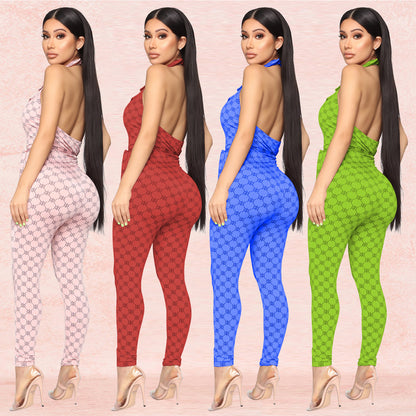 Sexy Printed Halter Nightclub Party Pant Jumpsuit