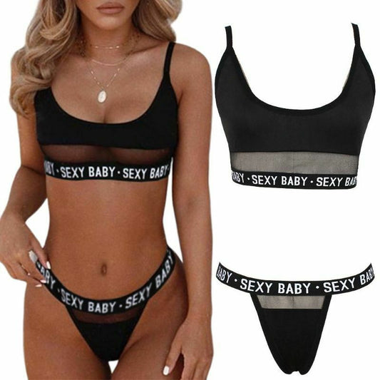 Sexy Baby Print Letters Split Fashion Two Pieces Bathing Bikini Suits
