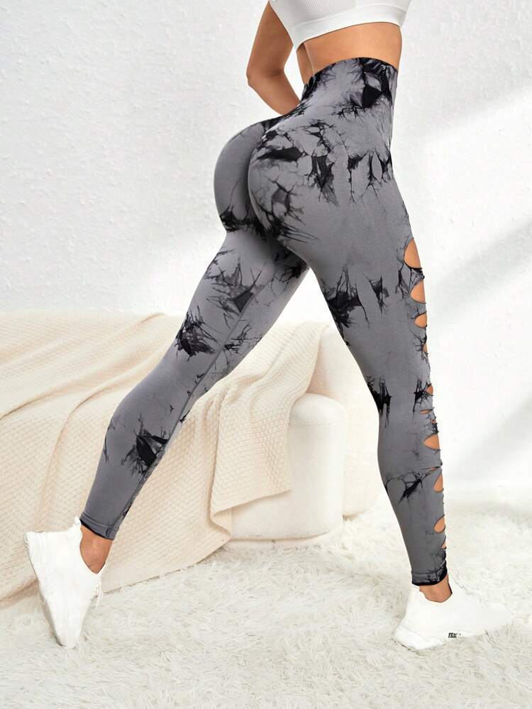 Sexy Eagle Eye Hollow Tie-dye Yoga Pants High Waist Hip Lift Fitness Leggings