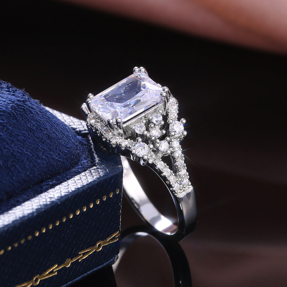 Women Silver Color Princess Cut Square Crystal Zircon Stone Wedding Engage Party Rings