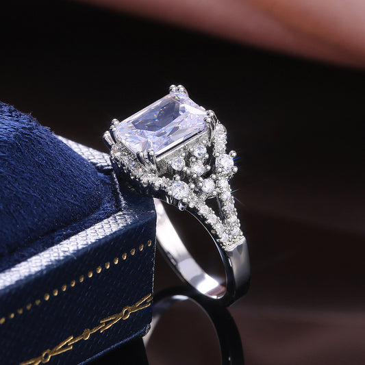Women Silver Color Princess Cut Square Crystal Zircon Stone Wedding Engage Party Rings