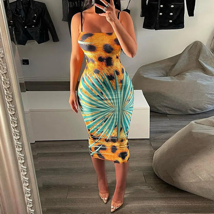 Women's Suspender Skinny Hip Club Party Midi Pencil Dress