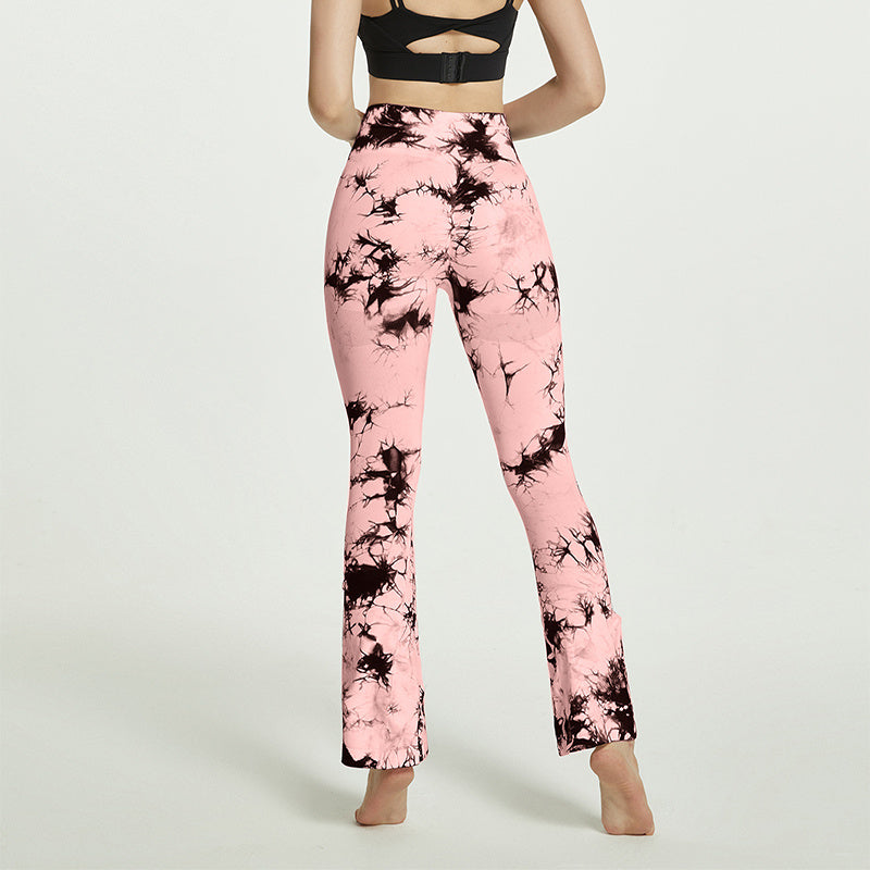 Women Fashion Tie Dye Printed Yoga Bell-Bottomed Pants Seamless High Waist Flares Leggings