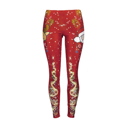 Women Santa Claus Plus Size Christmas Shiny Tree Elk Festival Fitness Legging Pant