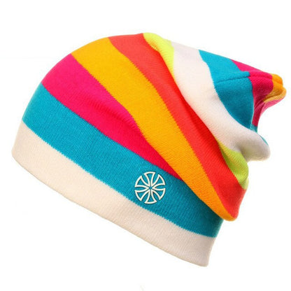 Warm Outdoor Beanies Striped Knitted Headwear Snowboarding Skiing Skating Cycling Hat Caps